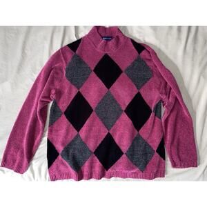 Vintage Karen Scott Black, Grey, Pink Pullover Knit Sweater Size XL - Soft